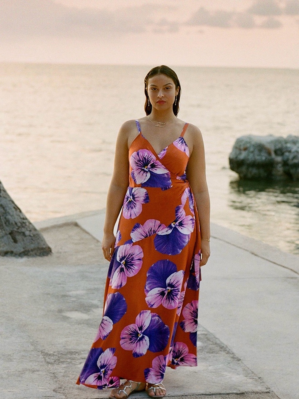 Anthropologie Hutch Floral Wrap Maxi Dress Size Small Copper Orange Purple EUC - Picture 2 of 6
